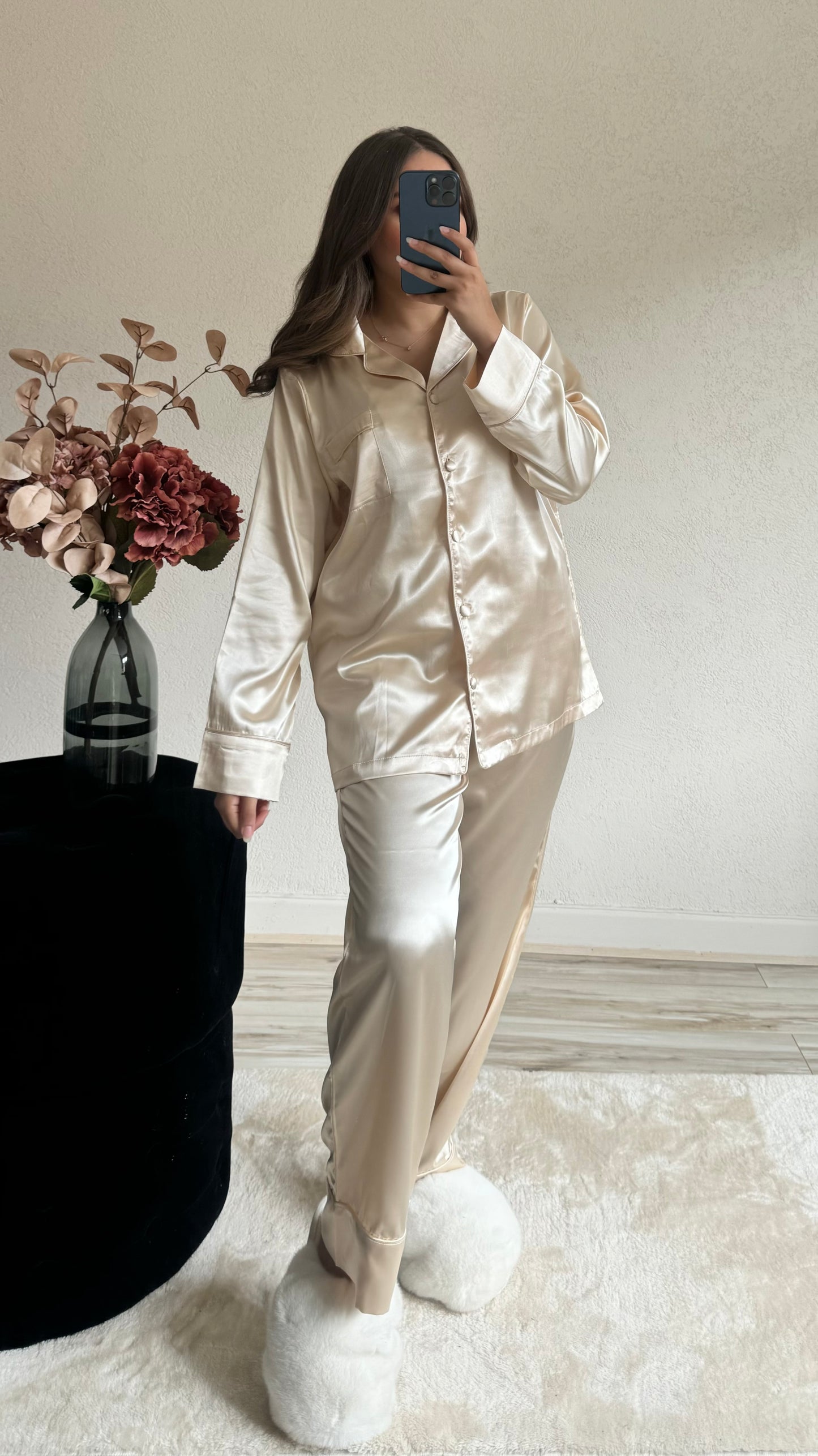 Ivory satin pajamas