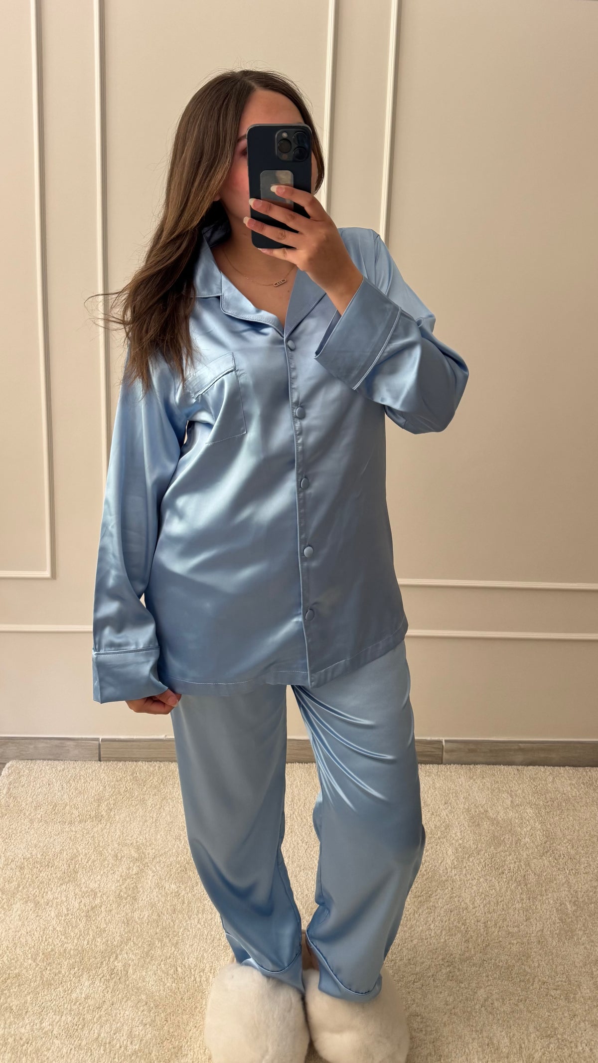 Pyjama en satin Bleu Riviera
