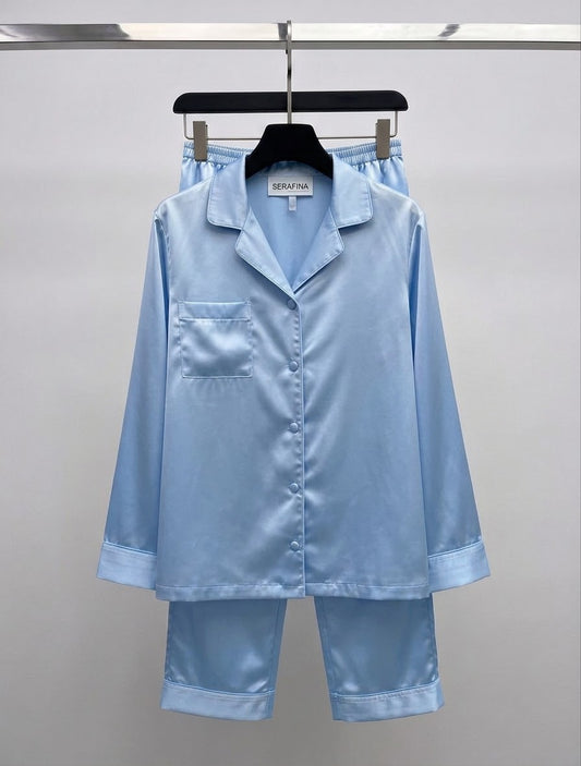 Pyjama en satin Bleu Riviera
