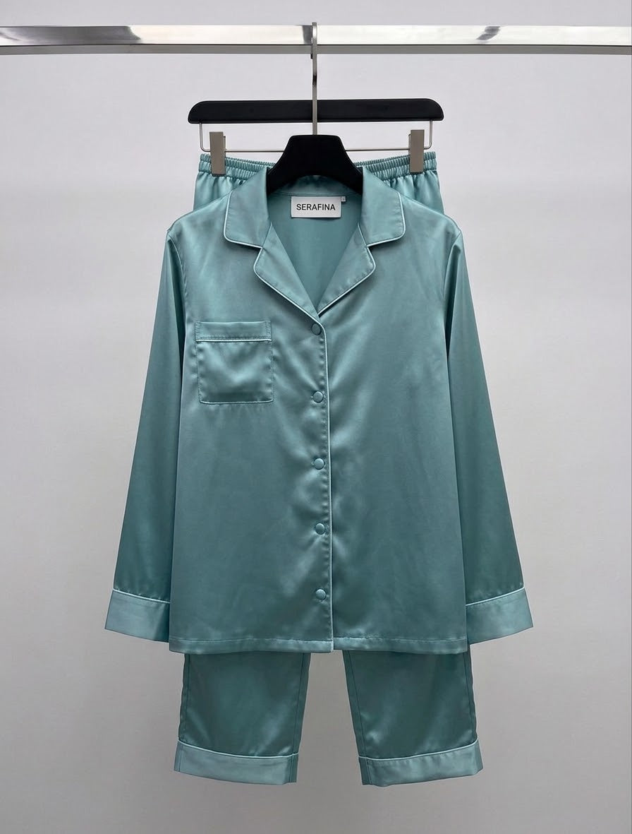 Pyjama en satin bleu azur