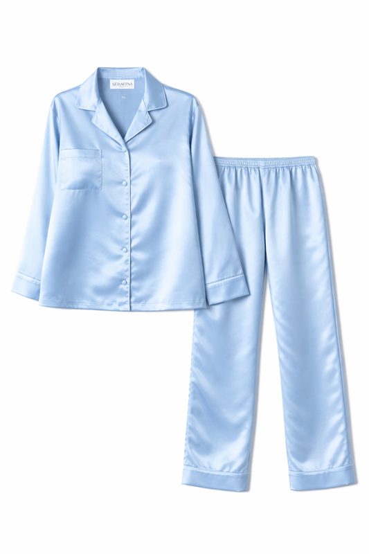 Sky blue satin pajamas 