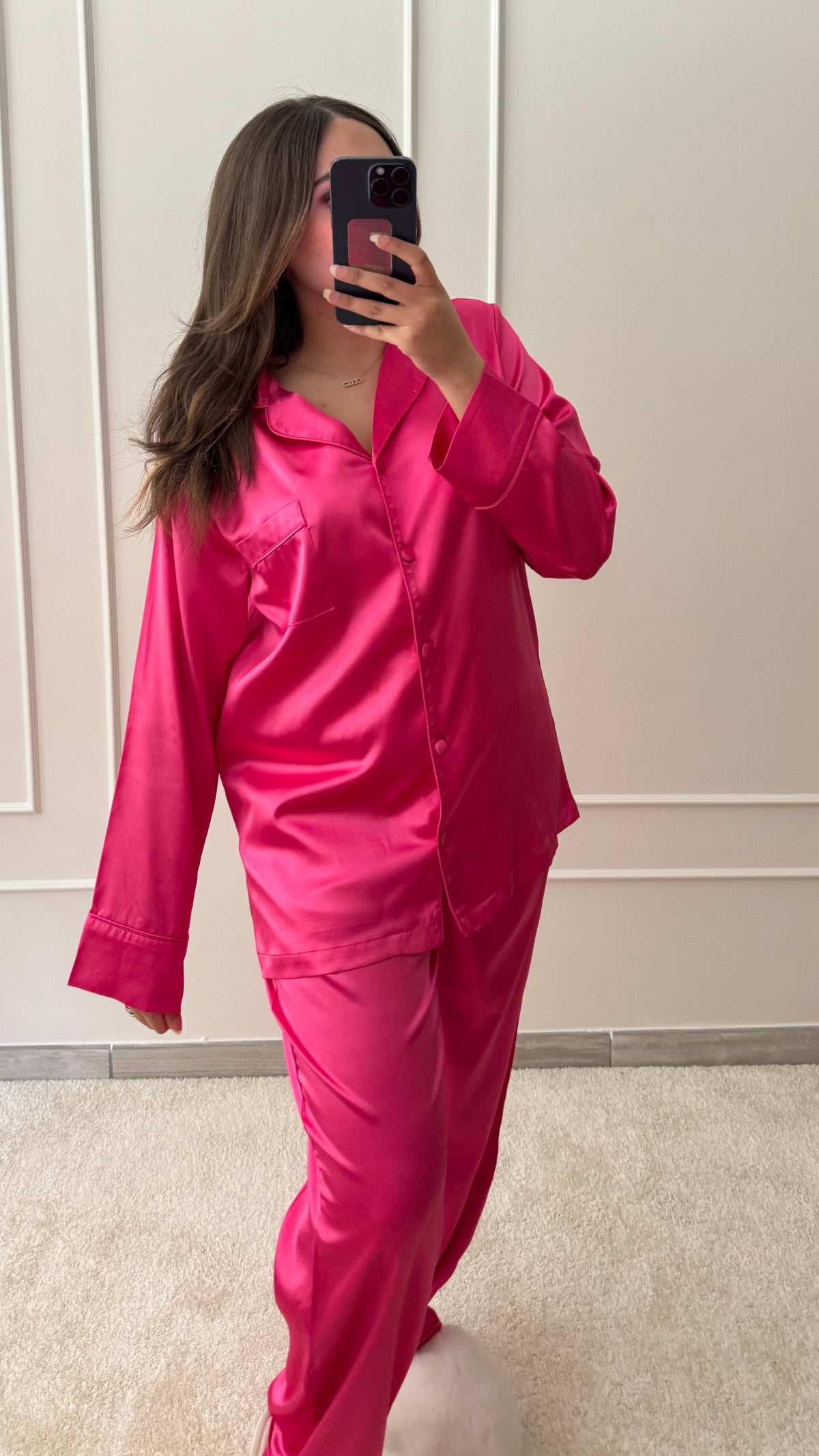 Pyjama en satin rose passion