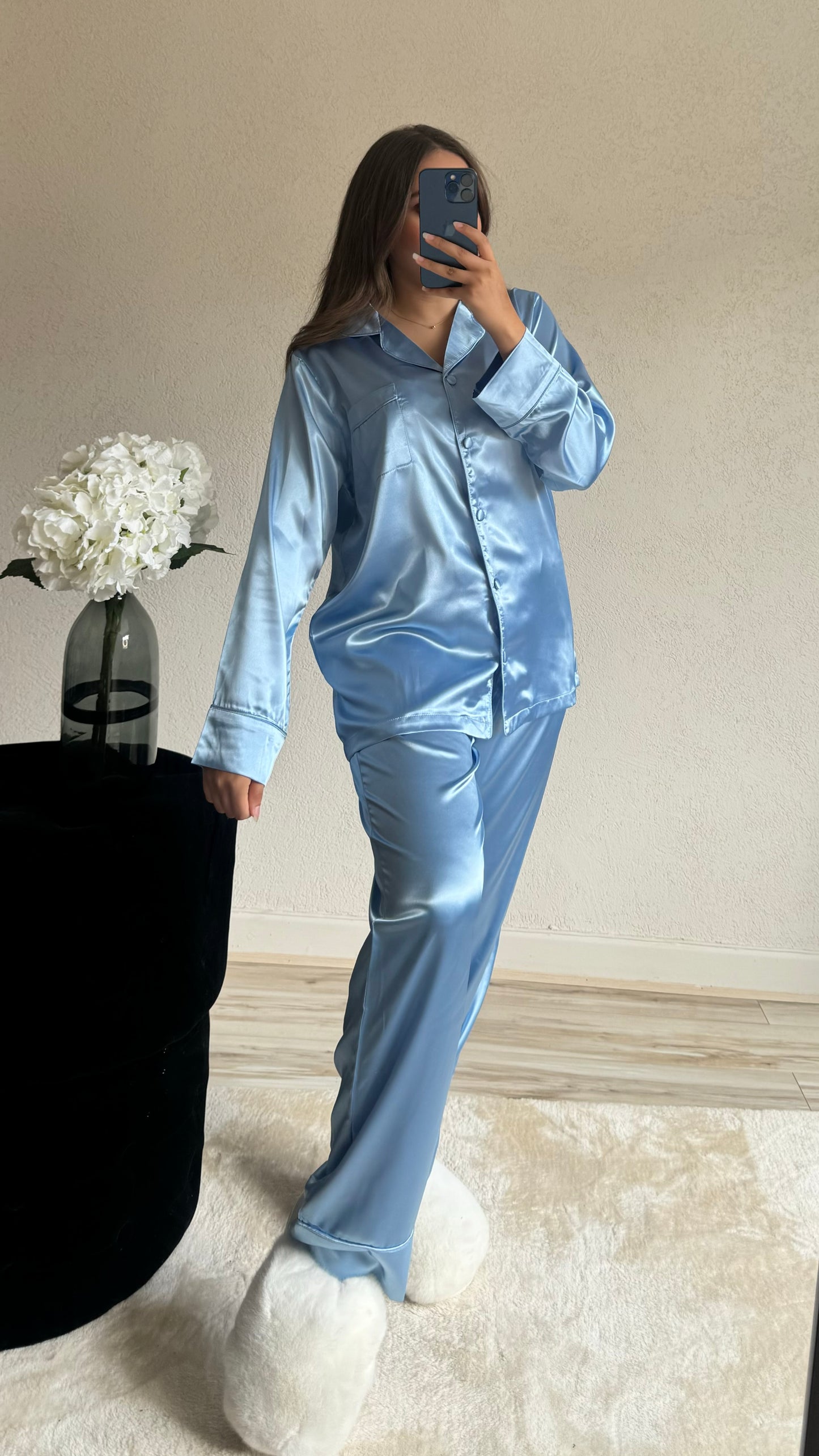Pyjama en satin Bleu Riviera