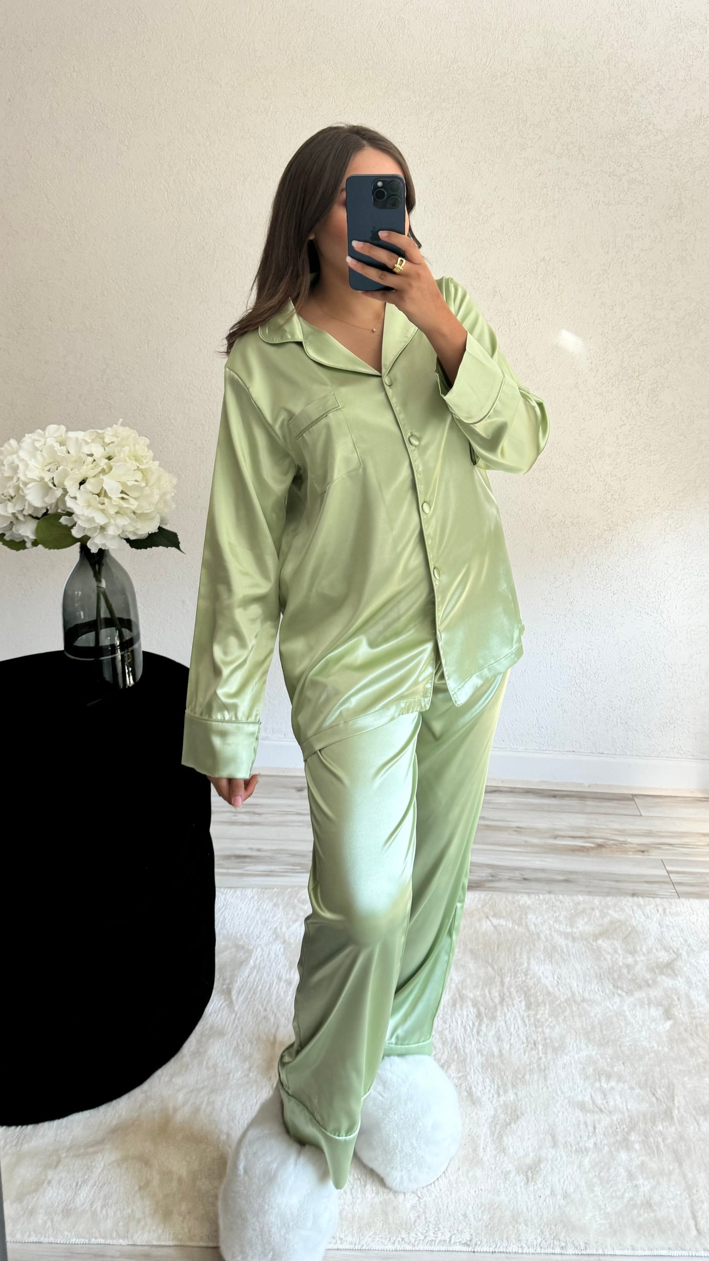 Pyjama en satin pistache