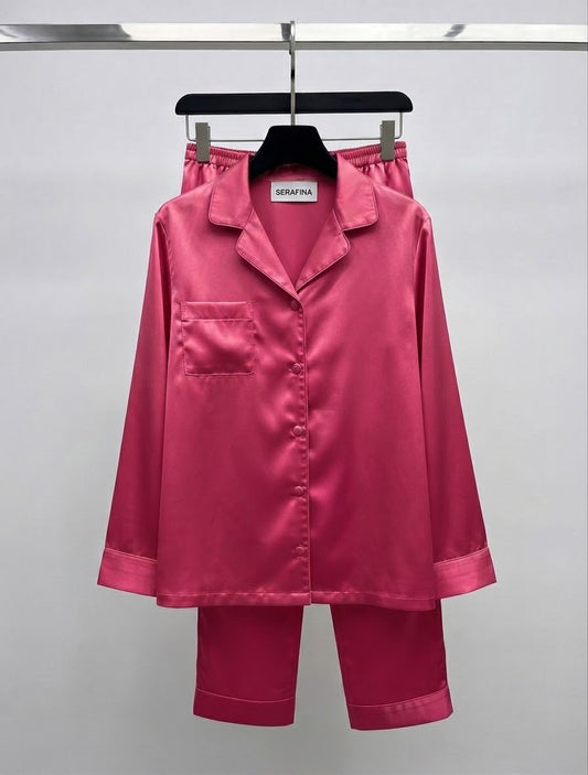 Pyjama en satin rose passion